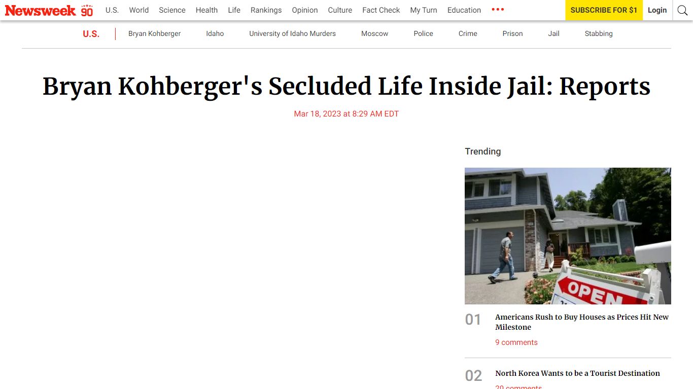 Bryan Kohberger's Secluded Life Inside Jail: Reports - Newsweek